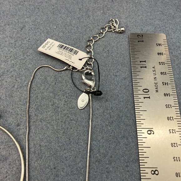 Chicos Y Drop Necklace NWT Bonus Bracelet Silver Organic Pearl Slinky Bangle - Picture 8 of 10